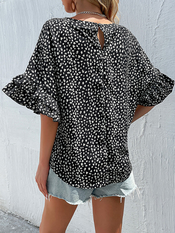 Women's Ruffle-sleeve Leopard-print Blouse kakaclo