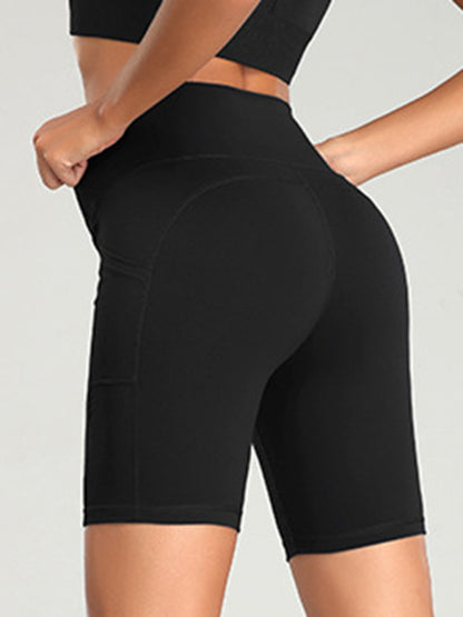 Ladies Stitching Five Point Sports Pocket Tight Fitness High Waist Hip Lifting Cycling Yoga Shorts kakaclo