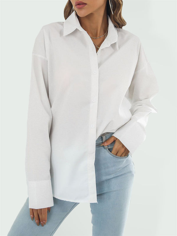 Women's Long Sleeve Drop Shoulder Shirt With Sleeve Button Detail kakaclo