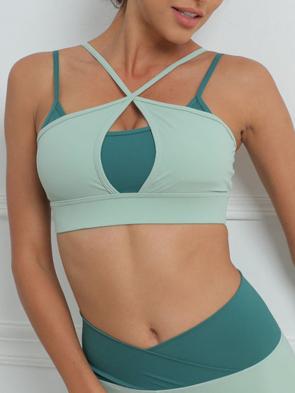 Women's Contrast Color Splicing Fitness Sports Yoga Underwear Cross Bra kakaclo
