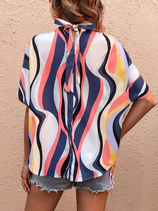 Casual Fashion Printed Slit Dolman Sleeve Top Women kakaclo