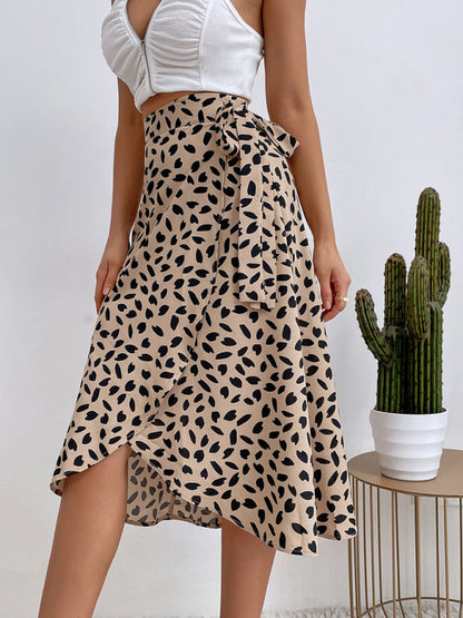 Women's casual all-match temperament polka dot print slit skirt kakaclo