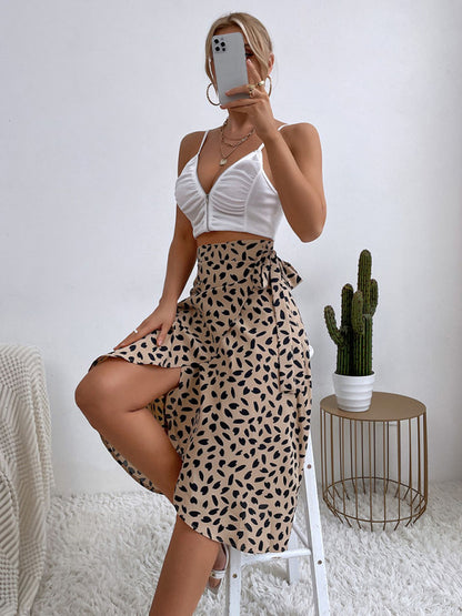 Women's casual all-match temperament polka dot print slit skirt kakaclo