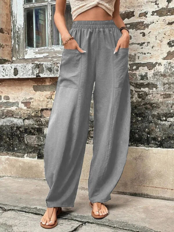 Women's Pants Solid Color Pocket Women's Casual Pants Elastic Pants Trousers kakaclo