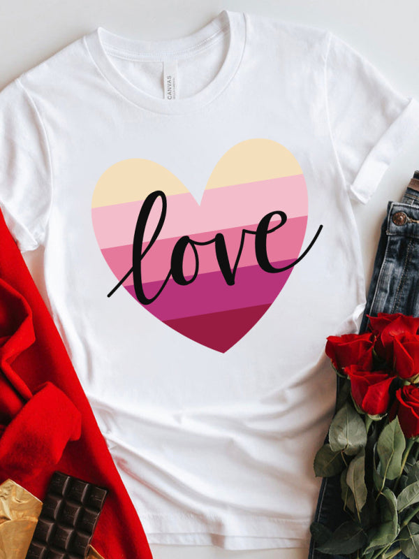 Women's Rainbow Heart Graphic Tee kakaclo