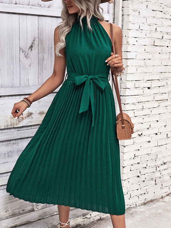 Summer new fashion solid color halter neck dress minimalist style kakaclo